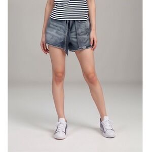 All Saints Shorts Women Sz 27 Paperbag Grey High Rise Elastic Waist Y2K